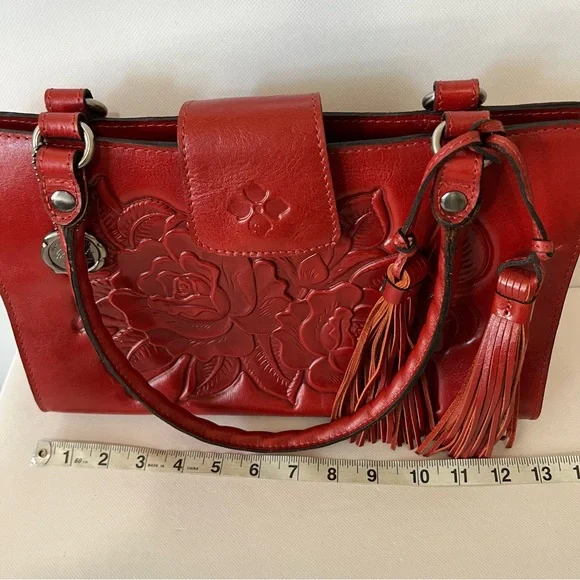 Patricia Nash Rienzo Red Tooled Leather Shoulder Bag